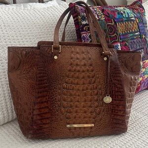 Brahmin Brown Croc-Embossed Tote